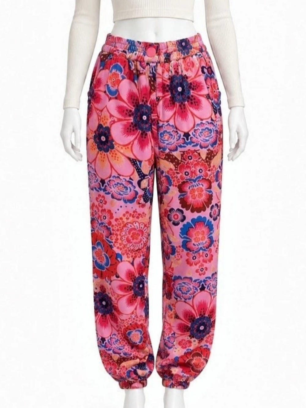 Free People Sun Valley Floral Burnout Velvet Joggers Pink Womens XS